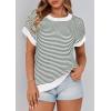 image:imagePRETTYGARDEN Womens Short Sleeve Sweater Spring Summer 2026 Round Neck Striped Pullover Cap Sleeve Knit Sweater Vest TopsStriped White Dark Green