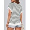 image:imagePRETTYGARDEN Womens Short Sleeve Sweater Spring Summer 2026 Round Neck Striped Pullover Cap Sleeve Knit Sweater Vest TopsStriped White Dark Green