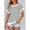 image:imagePRETTYGARDEN Womens Short Sleeve Sweater Spring Summer 2026 Round Neck Striped Pullover Cap Sleeve Knit Sweater Vest TopsStriped White Dark Green