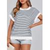 image:imagePRETTYGARDEN Womens Short Sleeve Sweater Spring Summer 2026 Round Neck Striped Pullover Cap Sleeve Knit Sweater Vest TopsStriped White Navy