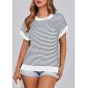 image:imagePRETTYGARDEN Womens Short Sleeve Sweater Spring Summer 2026 Round Neck Striped Pullover Cap Sleeve Knit Sweater Vest TopsStriped White Navy