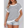 image:imagePRETTYGARDEN Womens Short Sleeve Sweater Spring Summer 2026 Round Neck Striped Pullover Cap Sleeve Knit Sweater Vest TopsStriped White Navy