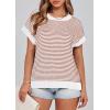 image:imagePRETTYGARDEN Womens Short Sleeve Sweater Spring Summer 2026 Round Neck Striped Pullover Cap Sleeve Knit Sweater Vest TopsStriped White Red