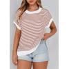 image:imagePRETTYGARDEN Womens Short Sleeve Sweater Spring Summer 2026 Round Neck Striped Pullover Cap Sleeve Knit Sweater Vest TopsStriped White Red