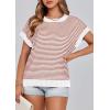 image:imagePRETTYGARDEN Womens Short Sleeve Sweater Spring Summer 2026 Round Neck Striped Pullover Cap Sleeve Knit Sweater Vest TopsStriped White Red