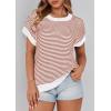 image:imagePRETTYGARDEN Womens Short Sleeve Sweater Spring Summer 2026 Round Neck Striped Pullover Cap Sleeve Knit Sweater Vest TopsStriped White Red