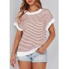 image:imagePRETTYGARDEN Womens Short Sleeve Sweater Spring Summer 2026 Round Neck Striped Pullover Cap Sleeve Knit Sweater Vest TopsStriped White Red