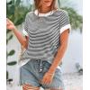 image:imagePRETTYGARDEN Womens Short Sleeve Sweater Spring Summer 2026 Round Neck Striped Pullover Cap Sleeve Knit Sweater Vest TopsWhite