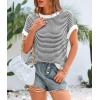 image:imagePRETTYGARDEN Womens Short Sleeve Sweater Spring Summer 2026 Round Neck Striped Pullover Cap Sleeve Knit Sweater Vest TopsWhite