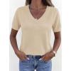 image:imagePRETTYGARDEN Womens Short Sleeve Sweater V Neck Trendy Pullover Tops 2026 Summer Spring Loose Lightweight Casual BlouseApricot