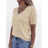 image:imagePRETTYGARDEN Womens Short Sleeve Sweater V Neck Trendy Pullover Tops 2026 Summer Spring Loose Lightweight Casual BlouseApricot