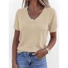 image:imagePRETTYGARDEN Womens Short Sleeve Sweater V Neck Trendy Pullover Tops 2026 Summer Spring Loose Lightweight Casual BlouseApricot