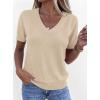 image:imagePRETTYGARDEN Womens Short Sleeve Sweater V Neck Trendy Pullover Tops 2026 Summer Spring Loose Lightweight Casual BlouseApricot
