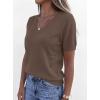 image:imagePRETTYGARDEN Womens Short Sleeve Sweater V Neck Trendy Pullover Tops 2026 Summer Spring Loose Lightweight Casual BlouseLight Brown