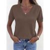 image:imagePRETTYGARDEN Womens Short Sleeve Sweater V Neck Trendy Pullover Tops 2026 Summer Spring Loose Lightweight Casual BlouseLight Brown