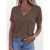 image:imagePRETTYGARDEN Womens Short Sleeve Sweater V Neck Trendy Pullover Tops 2026 Summer Spring Loose Lightweight Casual BlouseLight Brown