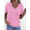 image:imagePRETTYGARDEN Womens Short Sleeve Sweater V Neck Trendy Pullover Tops 2026 Summer Spring Loose Lightweight Casual BlousePink