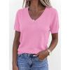 image:imagePRETTYGARDEN Womens Short Sleeve Sweater V Neck Trendy Pullover Tops 2026 Summer Spring Loose Lightweight Casual BlousePink
