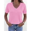 image:imagePRETTYGARDEN Womens Short Sleeve Sweater V Neck Trendy Pullover Tops 2026 Summer Spring Loose Lightweight Casual BlousePink
