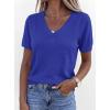 image:imagePRETTYGARDEN Womens Short Sleeve Sweater V Neck Trendy Pullover Tops 2026 Summer Spring Loose Lightweight Casual BlouseRoyal Blue