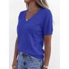 image:imagePRETTYGARDEN Womens Short Sleeve Sweater V Neck Trendy Pullover Tops 2026 Summer Spring Loose Lightweight Casual BlouseRoyal Blue