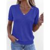 image:imagePRETTYGARDEN Womens Short Sleeve Sweater V Neck Trendy Pullover Tops 2026 Summer Spring Loose Lightweight Casual BlouseRoyal Blue