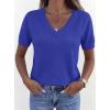 image:imagePRETTYGARDEN Womens Short Sleeve Sweater V Neck Trendy Pullover Tops 2026 Summer Spring Loose Lightweight Casual BlouseRoyal Blue