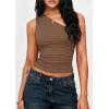image:imagePRETTYGARDEN Womens Sleeveless One Shoulder Tank Top Ruched Slim Fit Shirts Basic Crop Y2k Tops 2026 Spring Fashion ClothingCoffee