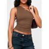 image:imagePRETTYGARDEN Womens Sleeveless One Shoulder Tank Top Ruched Slim Fit Shirts Basic Crop Y2k Tops 2026 Spring Fashion ClothingCoffee