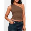 image:imagePRETTYGARDEN Womens Sleeveless One Shoulder Tank Top Ruched Slim Fit Shirts Basic Crop Y2k Tops 2026 Spring Fashion ClothingCoffee