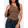 image:imagePRETTYGARDEN Womens Sleeveless One Shoulder Tank Top Ruched Slim Fit Shirts Basic Crop Y2k Tops 2026 Spring Fashion ClothingCoffee