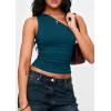 image:imagePRETTYGARDEN Womens Sleeveless One Shoulder Tank Top Ruched Slim Fit Shirts Basic Crop Y2k Tops 2026 Spring Fashion ClothingDark Blue