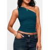 image:imagePRETTYGARDEN Womens Sleeveless One Shoulder Tank Top Ruched Slim Fit Shirts Basic Crop Y2k Tops 2026 Spring Fashion ClothingDark Blue