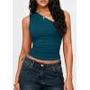 image:imagePRETTYGARDEN Womens Sleeveless One Shoulder Tank Top Ruched Slim Fit Shirts Basic Crop Y2k Tops 2026 Spring Fashion ClothingDark Blue