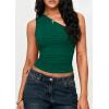 image:imagePRETTYGARDEN Womens Sleeveless One Shoulder Tank Top Ruched Slim Fit Shirts Basic Crop Y2k Tops 2026 Spring Fashion ClothingDark Green