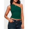 image:imagePRETTYGARDEN Womens Sleeveless One Shoulder Tank Top Ruched Slim Fit Shirts Basic Crop Y2k Tops 2026 Spring Fashion ClothingDark Green