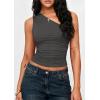 image:imagePRETTYGARDEN Womens Sleeveless One Shoulder Tank Top Ruched Slim Fit Shirts Basic Crop Y2k Tops 2026 Spring Fashion ClothingDark Grey