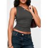 image:imagePRETTYGARDEN Womens Sleeveless One Shoulder Tank Top Ruched Slim Fit Shirts Basic Crop Y2k Tops 2026 Spring Fashion ClothingDark Grey