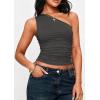image:imagePRETTYGARDEN Womens Sleeveless One Shoulder Tank Top Ruched Slim Fit Shirts Basic Crop Y2k Tops 2026 Spring Fashion ClothingDark Grey