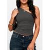 image:imagePRETTYGARDEN Womens Sleeveless One Shoulder Tank Top Ruched Slim Fit Shirts Basic Crop Y2k Tops 2026 Spring Fashion ClothingDark Grey