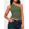 image:imagePRETTYGARDEN Womens Sleeveless One Shoulder Tank Top Ruched Slim Fit Shirts Basic Crop Y2k Tops 2026 Spring Fashion ClothingGrey Green