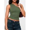 image:imagePRETTYGARDEN Womens Sleeveless One Shoulder Tank Top Ruched Slim Fit Shirts Basic Crop Y2k Tops 2026 Spring Fashion ClothingGrey Green