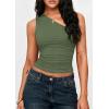 image:imagePRETTYGARDEN Womens Sleeveless One Shoulder Tank Top Ruched Slim Fit Shirts Basic Crop Y2k Tops 2026 Spring Fashion ClothingGrey Green