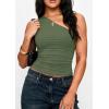 image:imagePRETTYGARDEN Womens Sleeveless One Shoulder Tank Top Ruched Slim Fit Shirts Basic Crop Y2k Tops 2026 Spring Fashion ClothingGrey Green