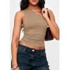 image:imagePRETTYGARDEN Womens Sleeveless One Shoulder Tank Top Ruched Slim Fit Shirts Basic Crop Y2k Tops 2026 Spring Fashion ClothingKhaki