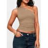 image:imagePRETTYGARDEN Womens Sleeveless One Shoulder Tank Top Ruched Slim Fit Shirts Basic Crop Y2k Tops 2026 Spring Fashion ClothingKhaki