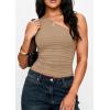 image:imagePRETTYGARDEN Womens Sleeveless One Shoulder Tank Top Ruched Slim Fit Shirts Basic Crop Y2k Tops 2026 Spring Fashion ClothingKhaki
