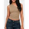 image:imagePRETTYGARDEN Womens Sleeveless One Shoulder Tank Top Ruched Slim Fit Shirts Basic Crop Y2k Tops 2026 Spring Fashion ClothingKhaki