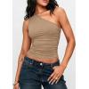 image:imagePRETTYGARDEN Womens Sleeveless One Shoulder Tank Top Ruched Slim Fit Shirts Basic Crop Y2k Tops 2026 Spring Fashion ClothingKhaki