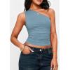 image:imagePRETTYGARDEN Womens Sleeveless One Shoulder Tank Top Ruched Slim Fit Shirts Basic Crop Y2k Tops 2026 Spring Fashion ClothingLight Grey Blue